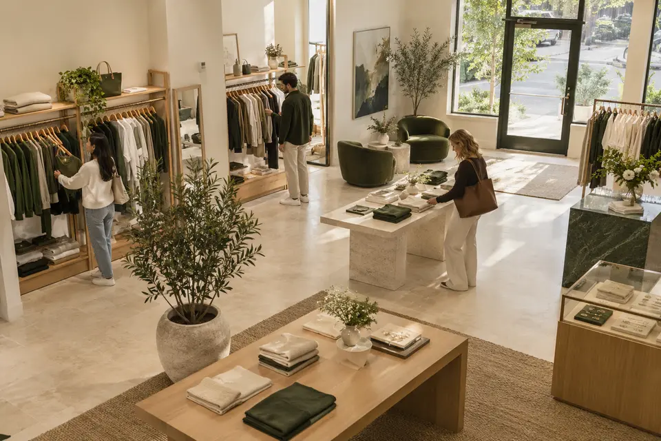 Shoppers browsing a contemporary boutique.