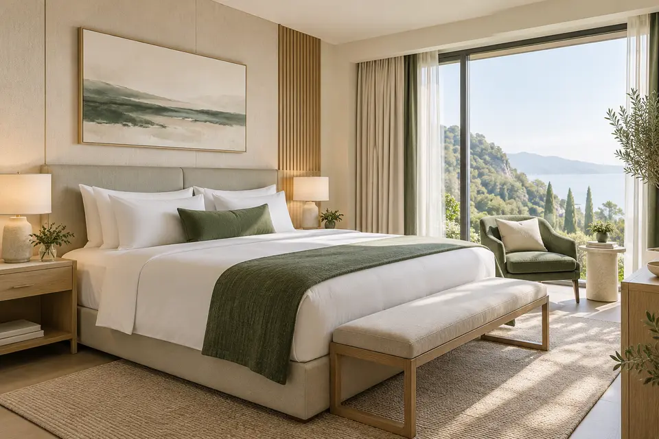A prepared hotel room.