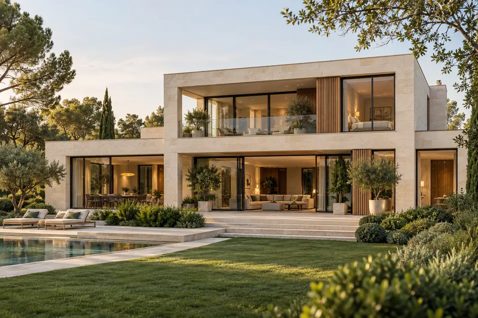 A modern home exterior.